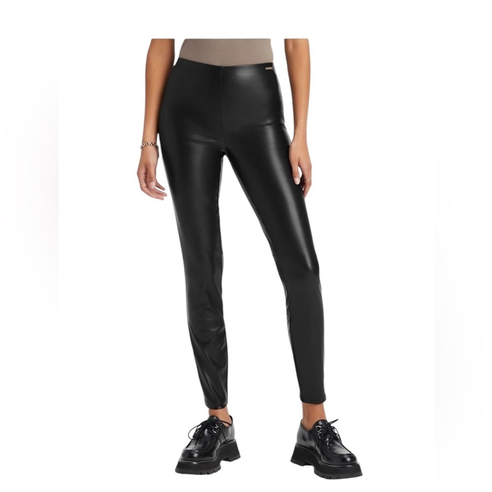 Fabletics Black Vegan Leather Pull On Legging Size